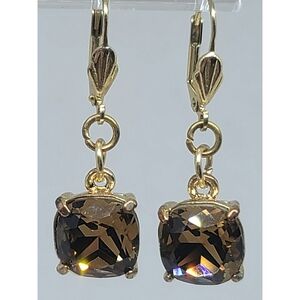 Faux Cushion Cut Smokey Quartz Drop Earrings